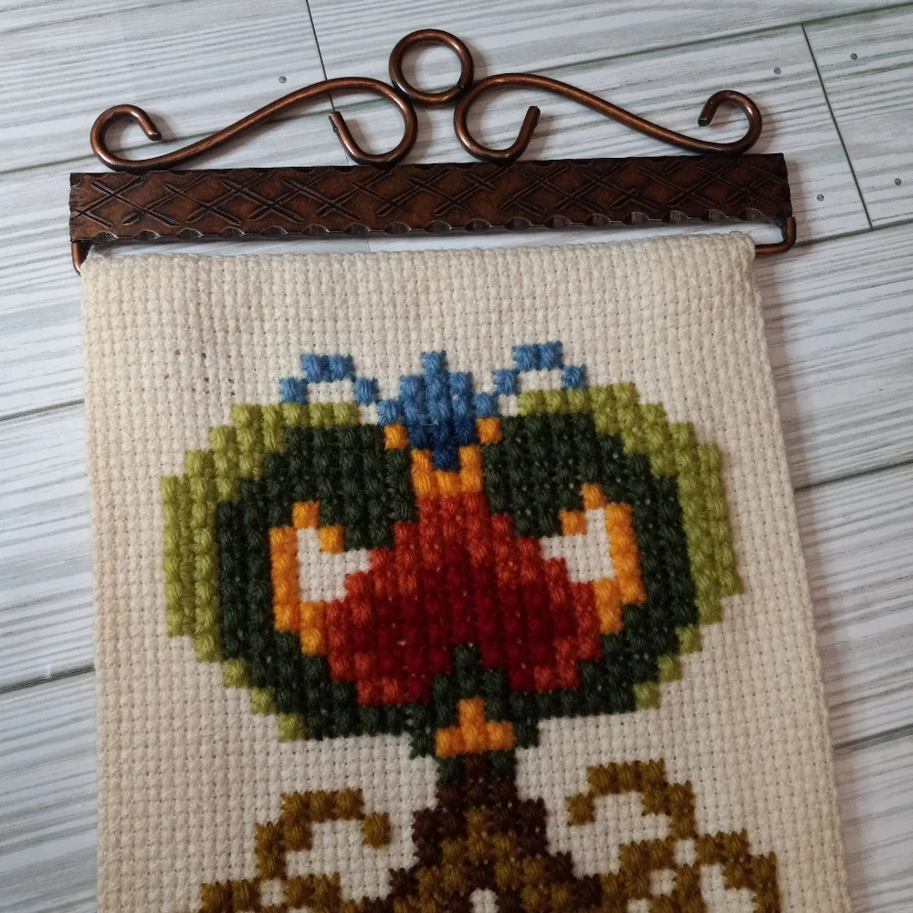 Vintage Handmade Klokkestreng Cross Stitch Embroidery Norwegian Bell Pull